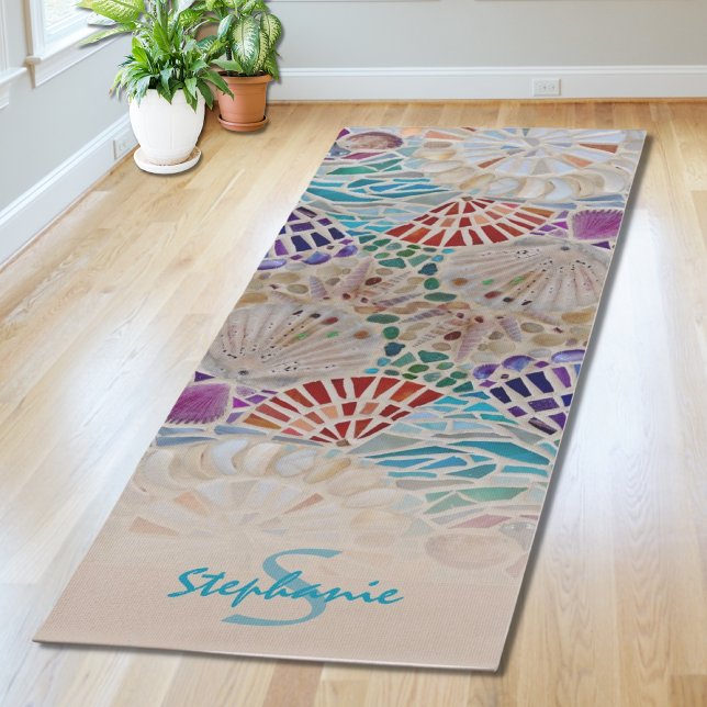 Tapis de yoga à thème plage avec monogramme de nom (Créateur téléchargé)