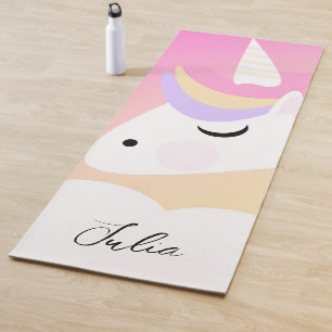 Tapis de Yoga à Visage de Licorne avec Nom Personn