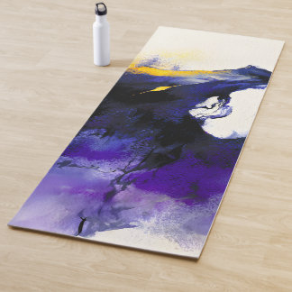 Tapis De Yoga Abstract Watercolor Black Horse Portrait