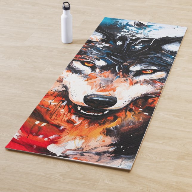 Tapis De Yoga Abstract Wild Spirit Wolf (En situation)