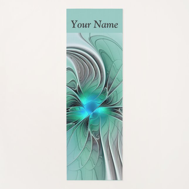 Tapis De Yoga Abstrait Avec Bleu, Moderne Fractal Art Nom (Devant)