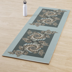 Tapis De Yoga Abstrait Beige clair Bleu Fractal Art Spirales