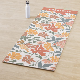 Tapis De Yoga Abstrait Floral & Oiseaux Mid Century Nom moderne