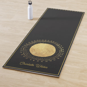 Tapis De Yoga Abstrait Gold Foil Circle Lune Personnalisée Noir