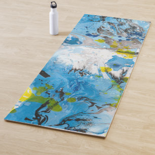 Tapis De Yoga Abstrait Modèle Bleu Jaune Blanc tendance Moderne
