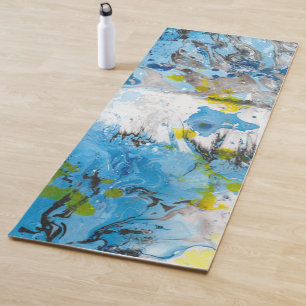 Tapis De Yoga Abstrait moderne Modèle Bleu Jaune Blanc tendance