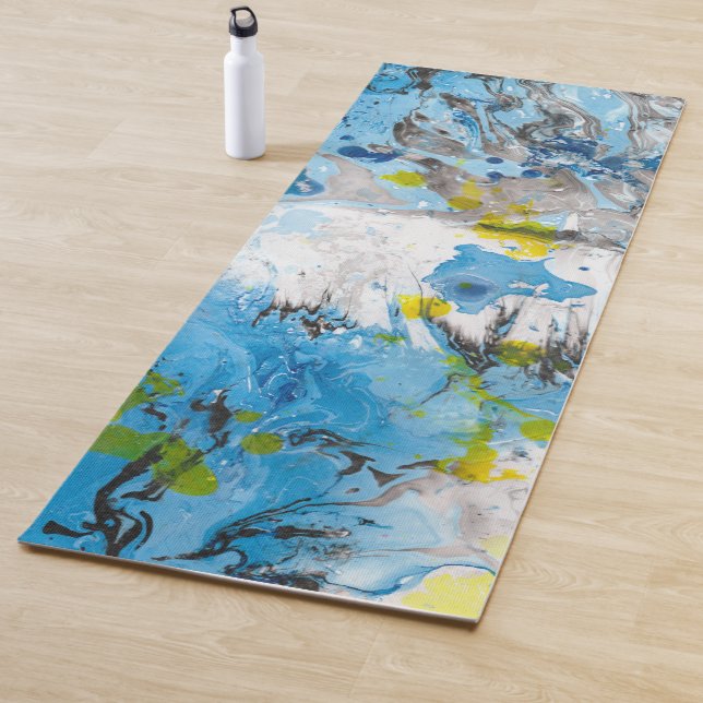 Tapis De Yoga Abstrait moderne Modèle Bleu Jaune Blanc tendance (En situation)