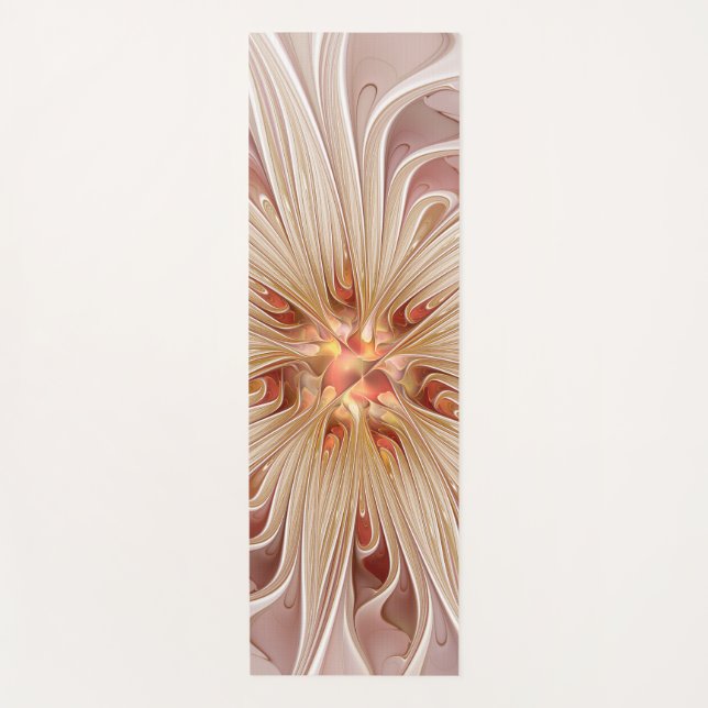 Tapis De Yoga Abstrait Moderne Peach Pastel Flower Fractal Art (Devant)