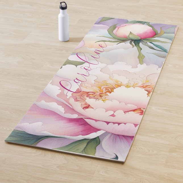 Tapis De Yoga Abstrait Peony rose Floral Nom personnalisé (En situation)