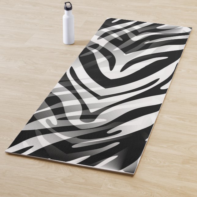 Tapis De Yoga Abstrait Zèbre noir et blanc (En situation)