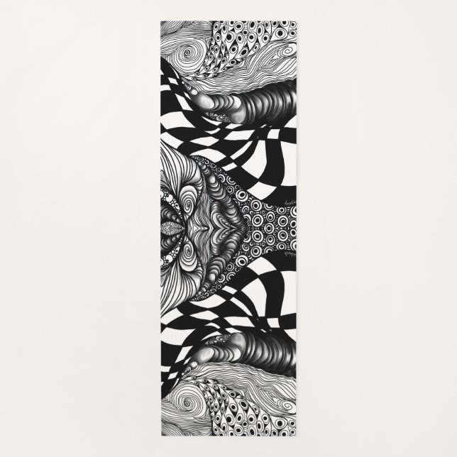 Tapis De Yoga Abstraite ligne noire et blanche (Devant)