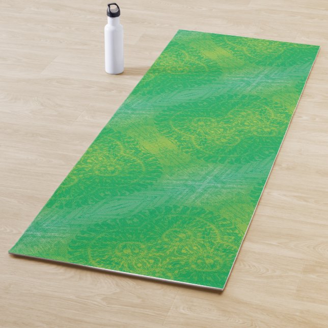 Tapis De Yoga Acceptation | Médaillons de saumons jaunes bleus (En situation)