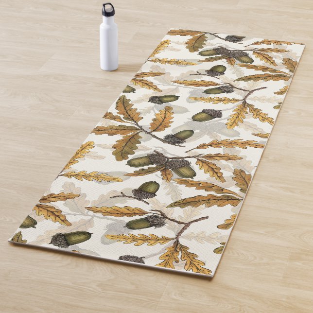 Tapis De Yoga Acornes et feuilles de chêne sur blanc (En situation)