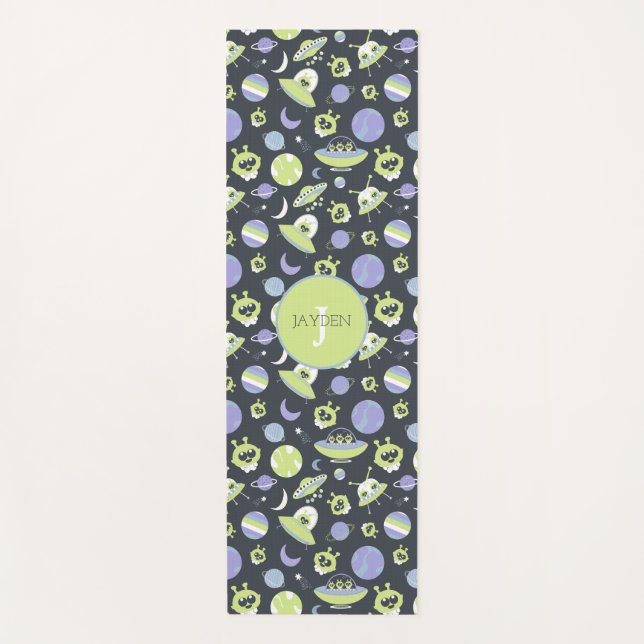 Tapis De Yoga Adorable Green Aliens Space Ships UFO Kids (Devant)