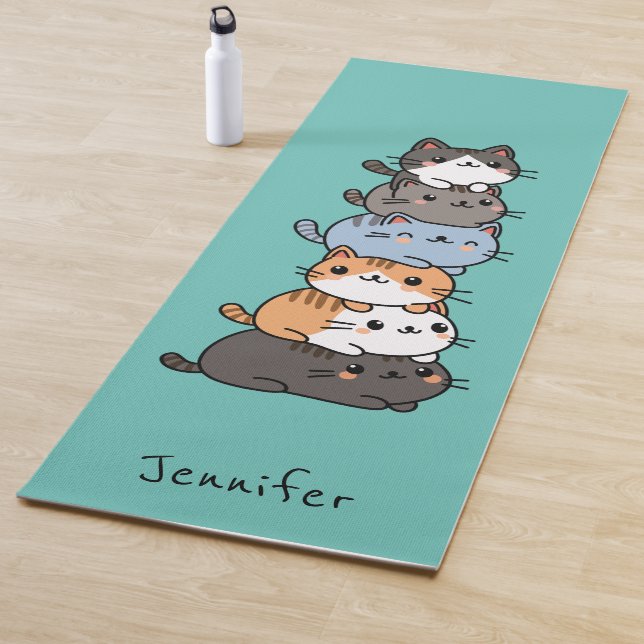 Tapis De Yoga Adorable Kawaii Pile De Chats Kitty Personnalisé (En situation)