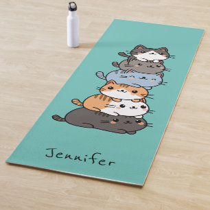 Tapis De Yoga Adorable Pile De Chats Mignons Kawaii Personnalisé