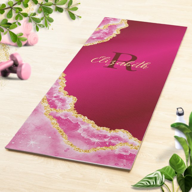 Tapis De Yoga Agate en marbre rose et or monogramme (Créateur téléchargé)