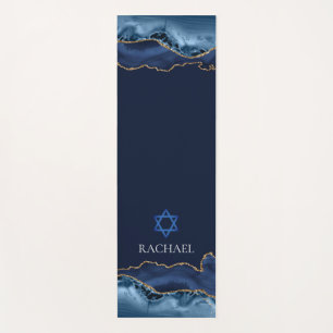 Tapis De Yoga Agate Étoile de David Blue Or Personnalisé Juif