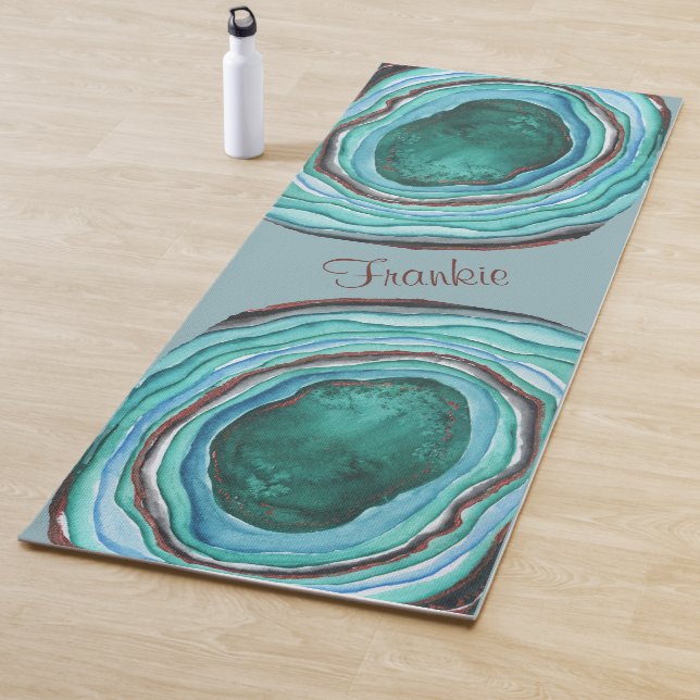 Tapis De Yoga Agate Geode Motif en Blue & Aqua - Personnalisé (En situation)