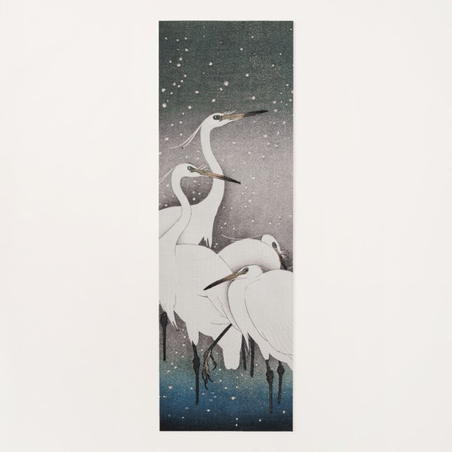 Tapis De Yoga Aigrettes japonaises Grues Koson Neige d'hiver (Devant)