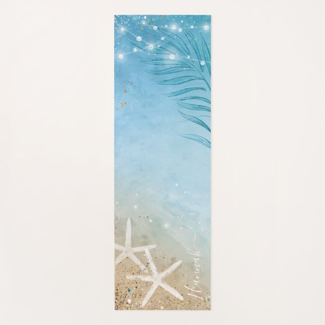 Tapis De Yoga Ajouter Votre Nom Watercolor Beach Monogramme (Devant)