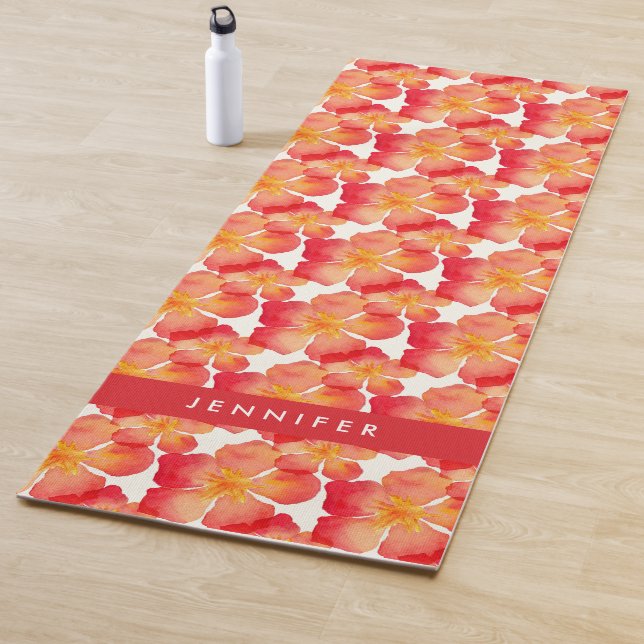 Tapis De Yoga Ajoutez votre motif floral d'oléandre | orange (En situation)