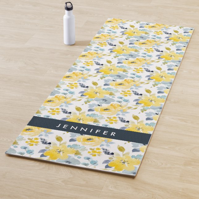 Tapis De Yoga Ajoutez votre motif jaune et bleu nommé de | (En situation)
