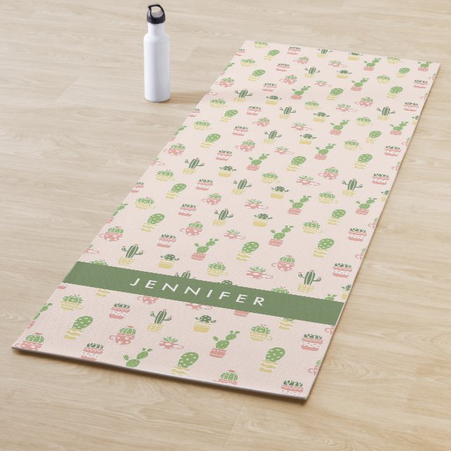 Tapis De Yoga Ajoutez votre motif | mignon nommé de cactus (En situation)