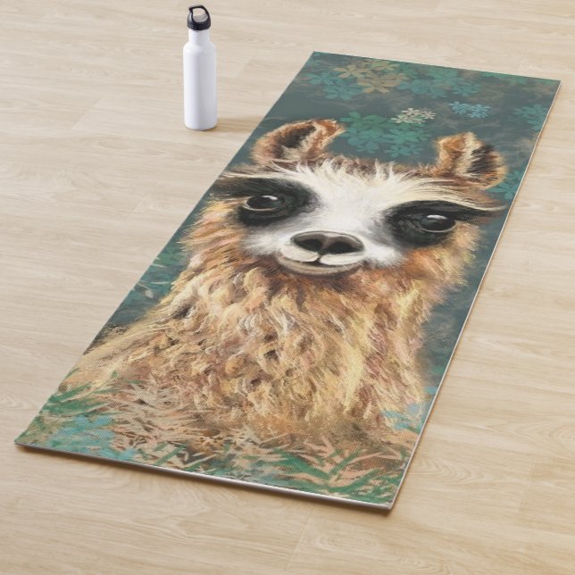 Tapis De Yoga Amusant Alpaca Yoga Mat avec Curieux Llama (En situation)