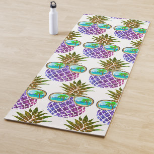 Tapis De Yoga Ananas rétro boho avec lunettes de soleil
