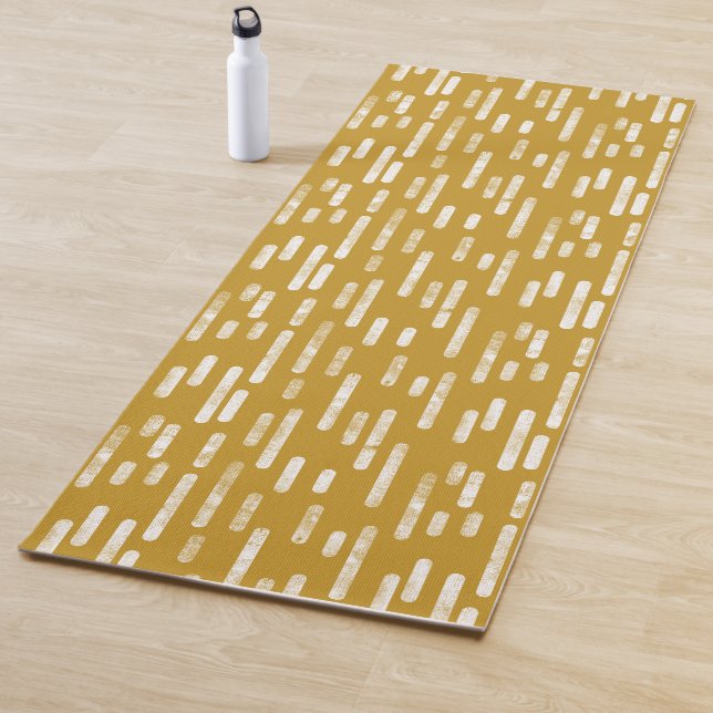 Tapis De Yoga Ancien Motif de lignes arrondies or et blanc (En situation)
