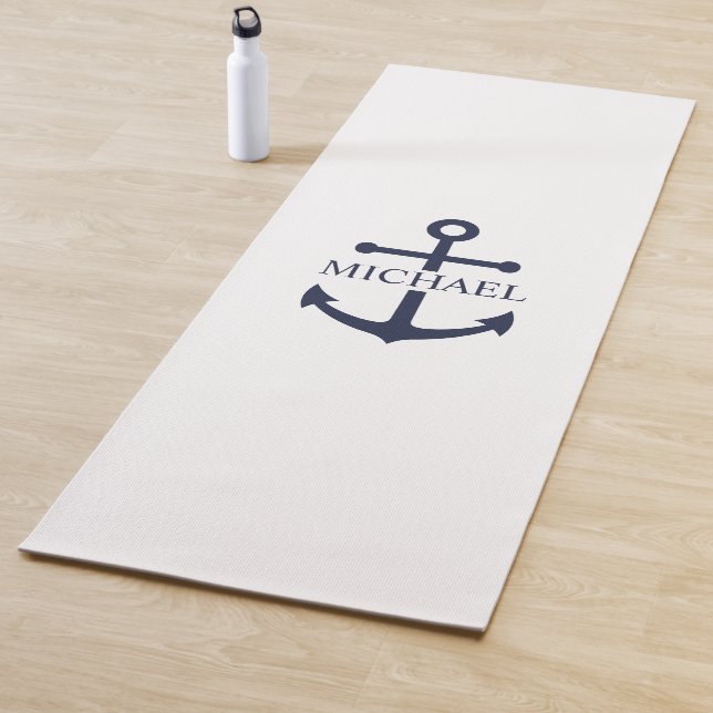Tapis De Yoga Ancre bleue marine Nom personnalisé (En situation)