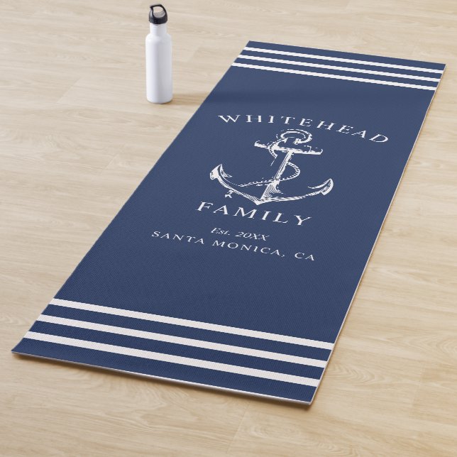 Tapis De Yoga Ancre de famille personnalisée marine bleu marine (En situation)