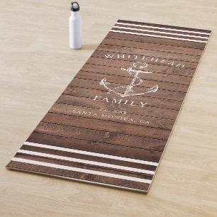 Tapis De Yoga Ancre de famille personnalisée nautique bois Brown