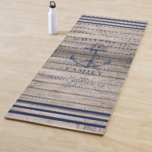 Tapis De Yoga Ancre familiale personnalisée nautique Beige Bois