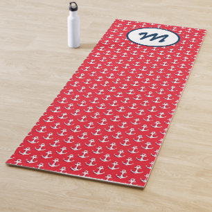 Tapis De Yoga Ancres Nautiques Yoga Moderne Monogramme Rouge Ble