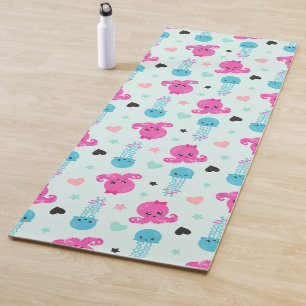Tapis De Yoga Animaux de mer, Vie de mer, poulpe, méduses, Coeur