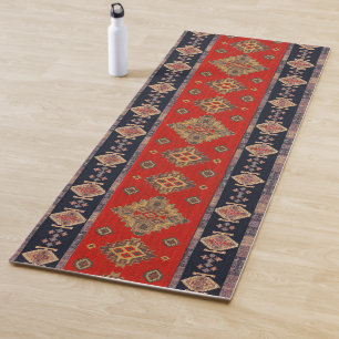 Tapis De Yoga Antique Oriental Chili Rouge Noir Turc Kilim Rug