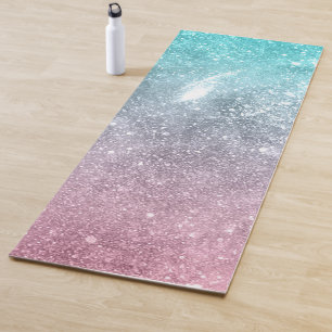 Tapis De Yoga Aqua blue Pink ombre mer galaxie abstraite