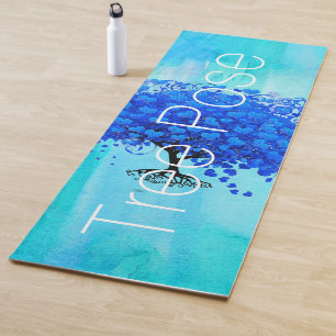 Tapis De Yoga Aqua Blue Tree Pose Aquarelle Abstraite