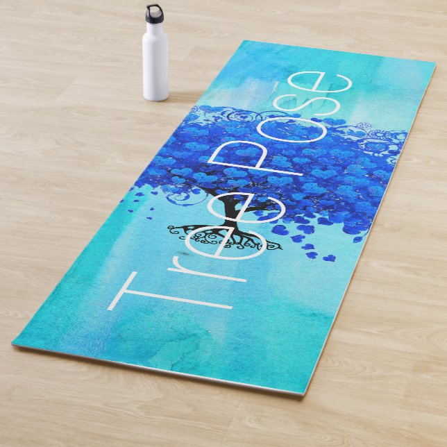 Tapis De Yoga Aqua Blue Tree Pose Aquarelle Abstraite (En situation)