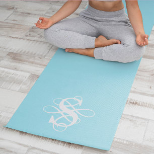 Tapis De Yoga Aqua et blanc Tourbillonnant Monogramme initial