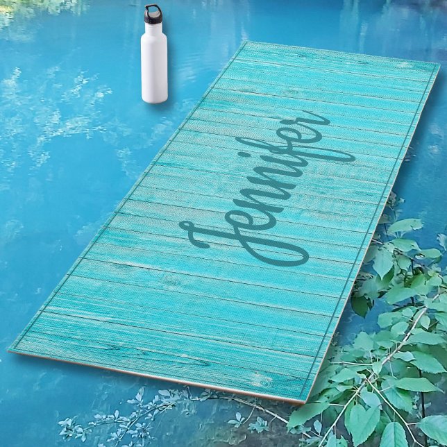 Tapis De Yoga Aqua Turquoise Blue Wood Personnalisé (Créateur téléchargé)