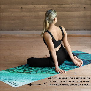 Tapis De Yoga Aquarelle Abstrait Intention Personnalisée Bleue