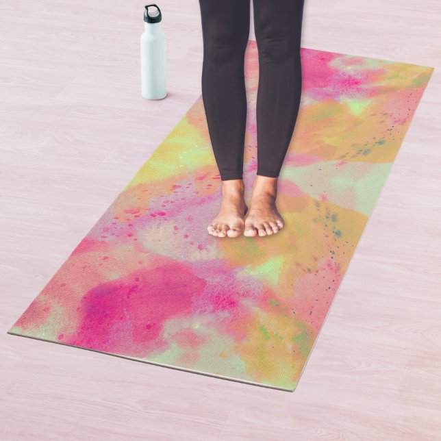 Tapis De Yoga Aquarelle Abstraite Fine Art rose jaune violet (Abstract Watercolor Fine Art Pink Yellow Purple Yoga Mat)