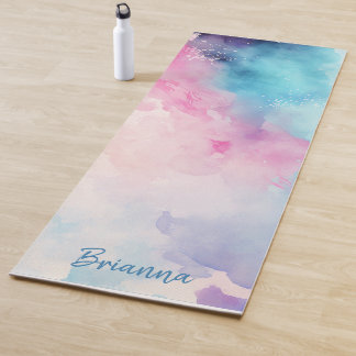 Tapis De Yoga Aquarelle bleue et rose personnalisée