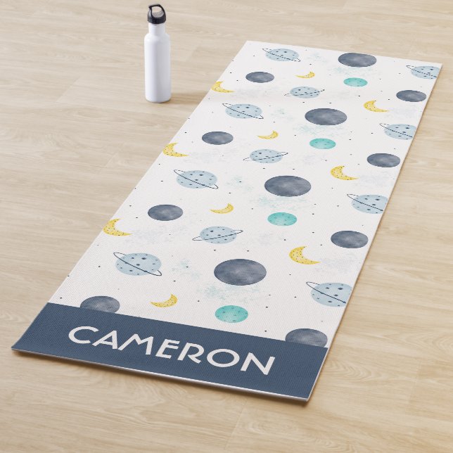 Tapis De Yoga Aquarelle Blue Space Planet Motif (En situation)