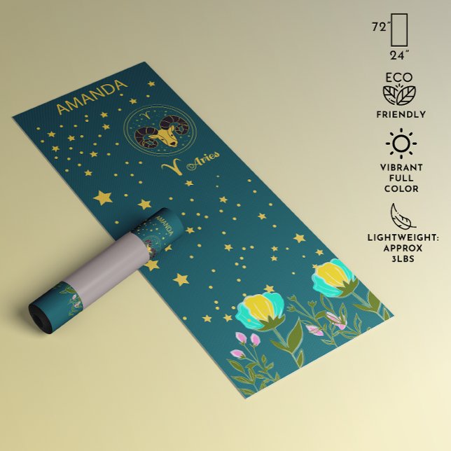 Tapis De Yoga Aquarelle botanique motif floral Aries Yoga Mat (Watercolor botanical floral pattern Aries Yoga Mat)