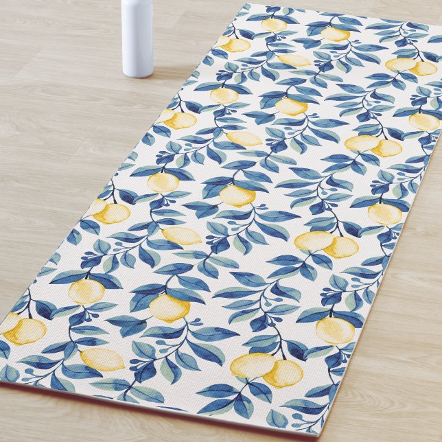 Tapis De Yoga Aquarelle Citron Bleu (Créateur téléchargé)