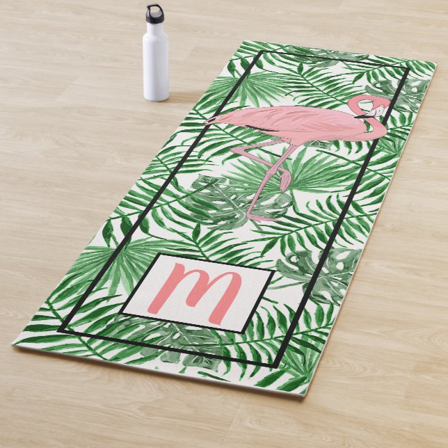 Tapis De Yoga Aquarelle de Flamant rose d'aquarelle monogramme p (En situation)